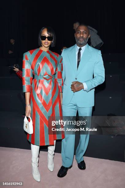 Sabrina Dhowre and Idris Elba are seen at the Gucci show during Milan Fashion Week Fall/Winter 2023/24 on January 13, 2023 in Milan, Italy.