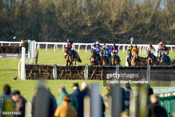 Sean Bowen riding Western Zephyr lead all the way to win The Arkle Finance EBF 'National Hunt' Novices' Hurdle at Huntingdon Racecourse on January...