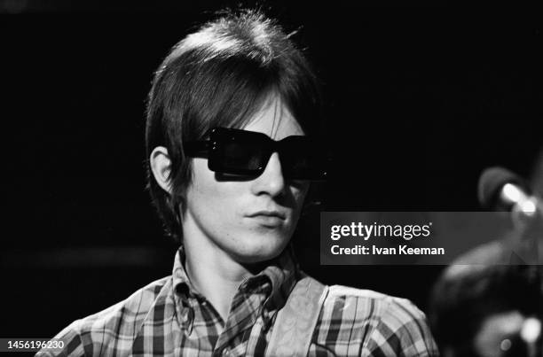 English guitarist and singer Steve Marriott of rock and pop group Small Faces performs the single 'Sha-La-La-La-Lee' on the set of the Associated...