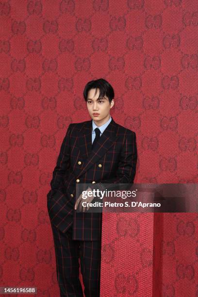 Kai arrives at the Gucci show during Milan Fashion Week Fall/Winter 2023/24 on January 13, 2023 in Milan, Italy.