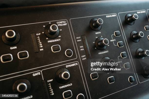 sound mixing desk with buttons and controls, full frame - scoring performance stock pictures, royalty-free photos & images