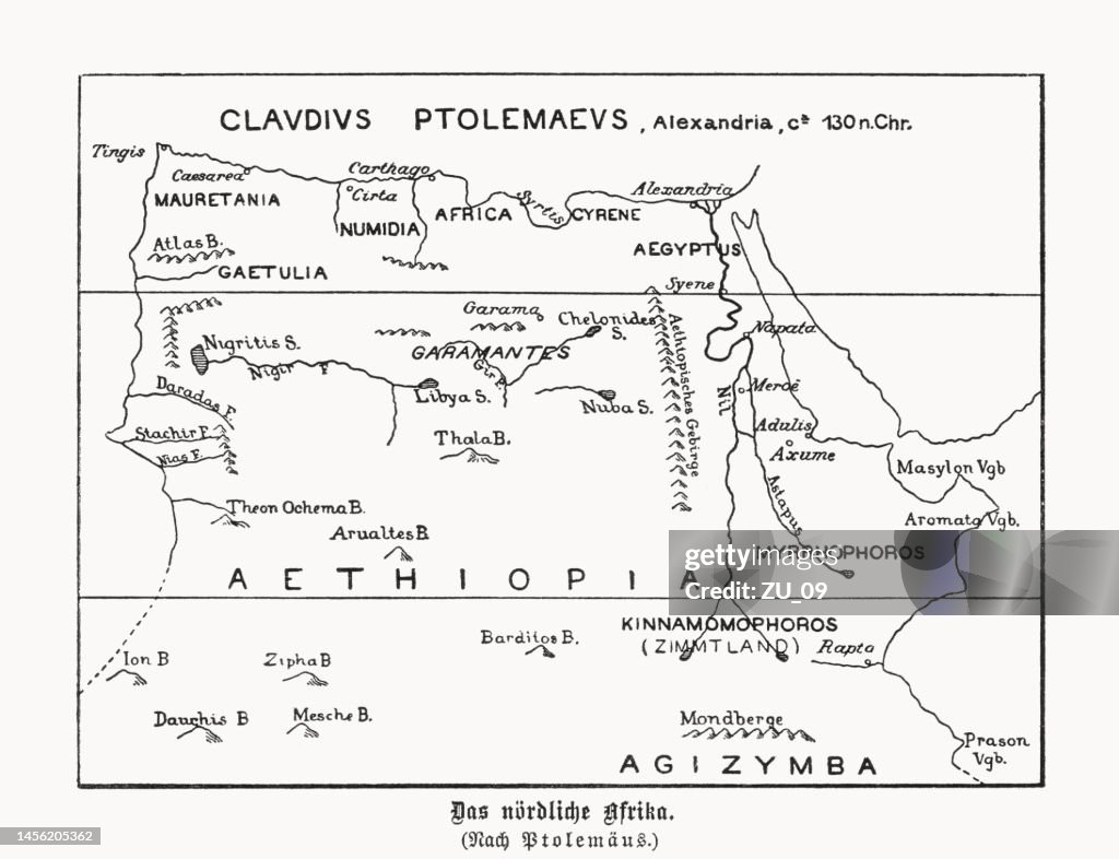North Africa Map by Claudius Ptolemy (ca.130 AD), woodcut, 1899