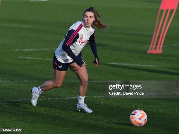 Victoria Pelova of Arsenal during the Arsenal Women's training session at London Colney on January 13, 2023 in St Albans, England.