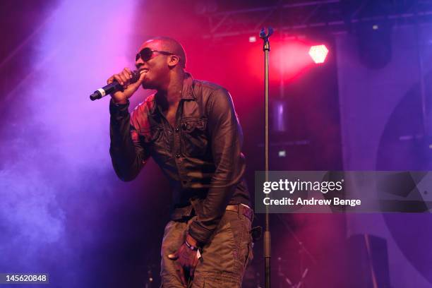 Loick Essien performs on stage during Osfest at Park Hall on June 2, 2012 in Oswestry, United Kingdom.