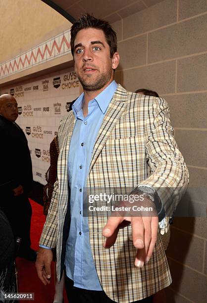 Football player Aaron Rodgers arrives at Spike TV's 6th Annual "Guys Choice" Awards at Sony Studios on June 2, 2012 in Los Angeles, California.