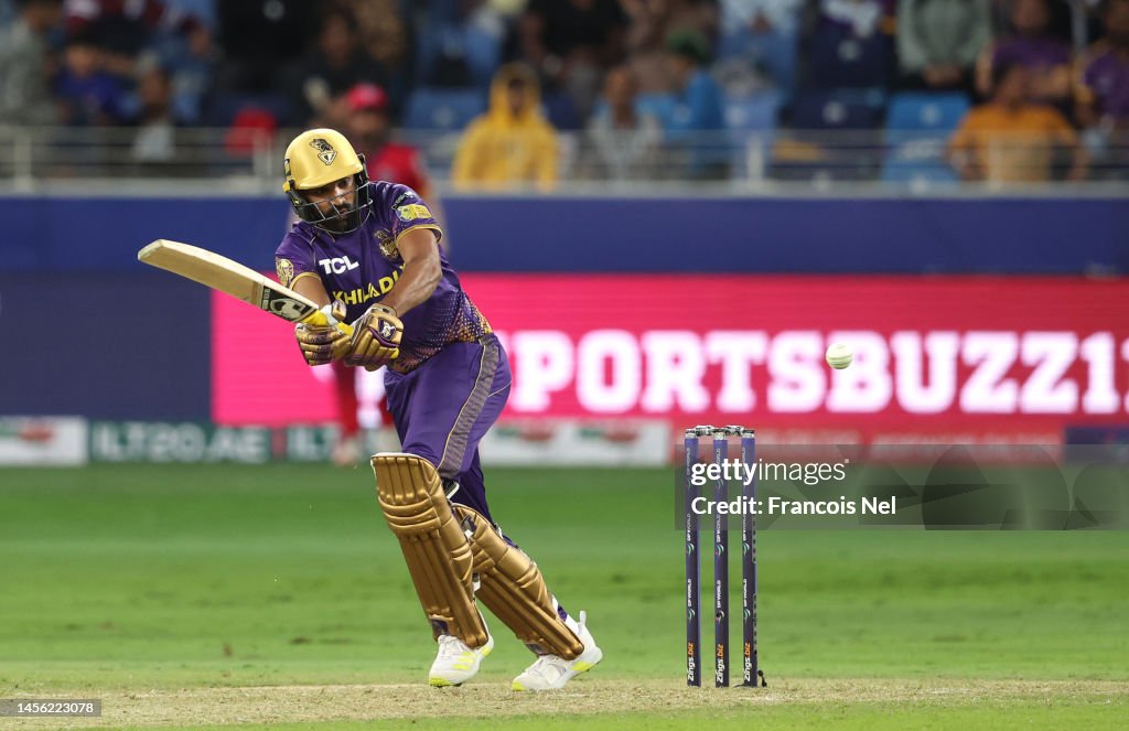 Ad Knight Riders Zawar Farid of Abu Dhabi Knight Riders bats during the DP World ILT20 ...