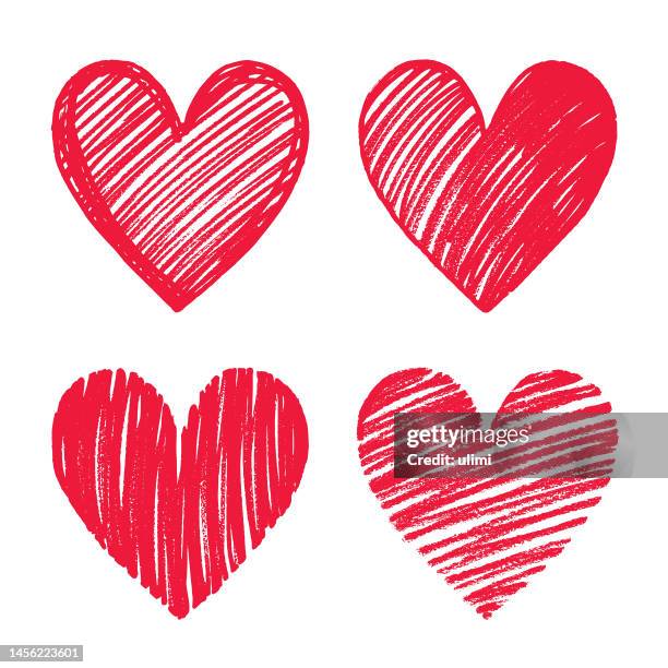 hearts - crayon hatching stock illustrations