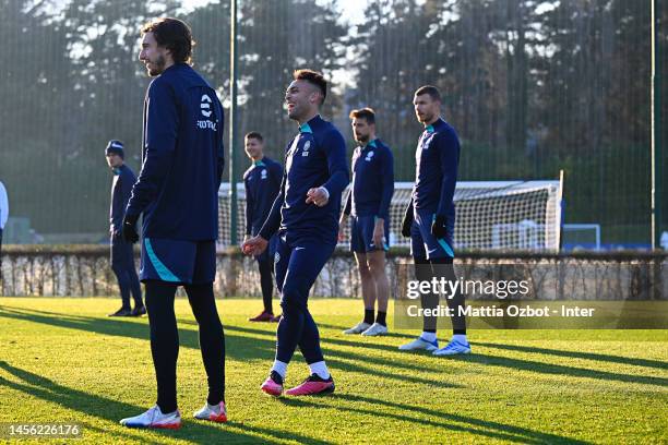 Lautaro Martinez of FC Internazionale in action during the FC Internazionale training session at the club's training ground Suning Training Center on...