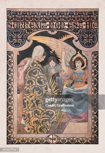 religious painting maria magdalene with angel at grave of jesus - salome stock illustrations