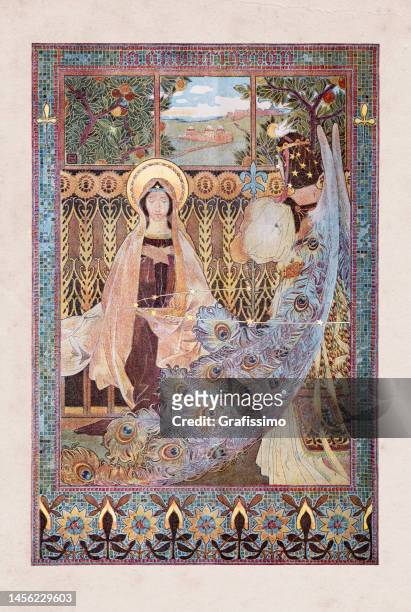 ilustraciones, imágenes clip art, dibujos animados e iconos de stock de pintura religiosa mujer con ángel - santos inocentes