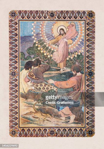 religious painting resurrection of jesus - jesus resurrection stock illustrations