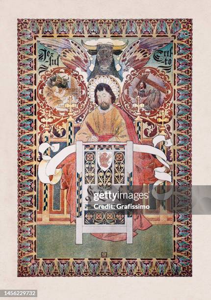 religious painting luke the evangelist - religious illustration stock illustrations