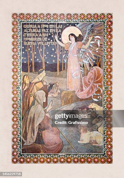 religious painting angel speaking to apostles - religious saint stock illustrations