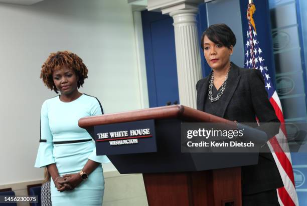 White House Public Engagement Advisor Keisha Lance Bottoms and Press Secretary Karine Jean-Pierre hold a press briefing at the White House on January...