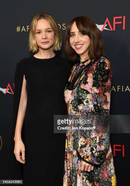 Carey Mulligan and Zoe Kazan attend the AFI Awards Luncheon at Four Seasons Hotel Los Angeles at Beverly Hills on January 13, 2023 in Los Angeles,...