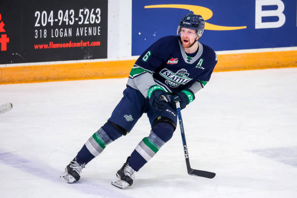 Luke Prokop of the Seattle Thunderbirds skates during second period action against the Winnipeg ICE at Wayne Fleming Arena on January 11, 2023 in...