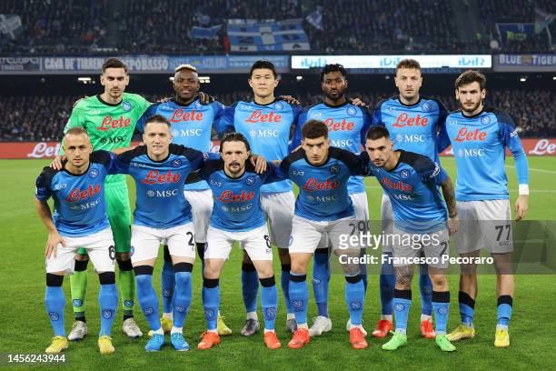 Players of SSC Napoli pose for the team photo before the Serie A match between SSC Napoli_Juventus at Stadio Diego Armando Maradona on January 13,...