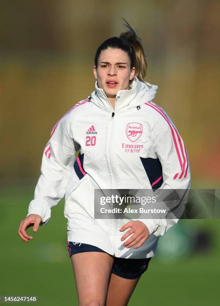 Gio Queiroz of Arsenal in action during the Arsenal Women's training session at London Colney on January 13, 2023 in St Albans, England.