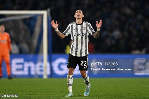 Angel Di Maria of Juventus celebrates after scoring the 2-1 goal during the Serie A match between SSC Napoli_Juventus at Stadio Diego Armando...