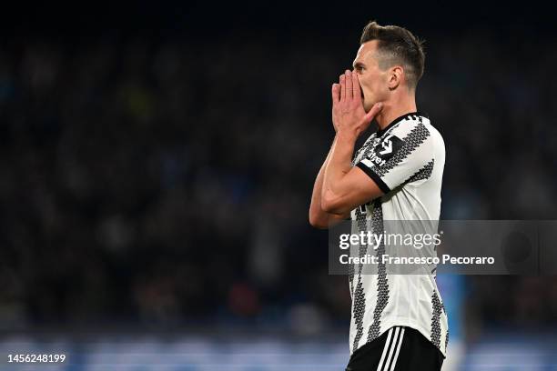 Arkadiusz Milik of Juventus shows his disappointment during the Serie A match between SSC Napoli_Juventus at Stadio Diego Armando Maradona on January...