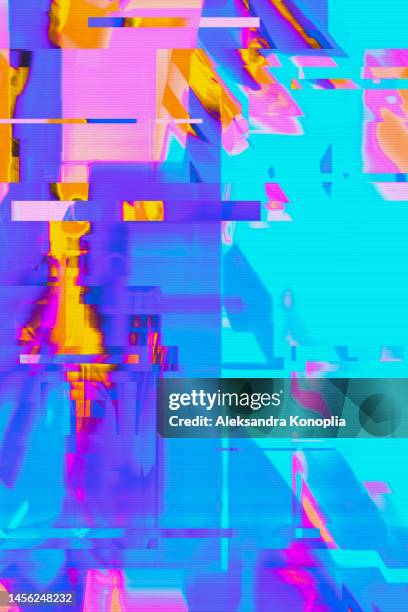 interlaced digital distorted motion glitch retro 80s, 90s pixelated abstract background - problems stock pictures, royalty-free photos & images