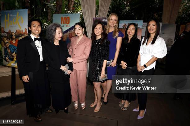 Jin Ha, Youn Yuh-jung, Minha Kim, Soo Hugh, Lindsey Springer, President, Scripted TV, Media Res Studio, Michelle Lee, and Theresa Kang, CEO, Blue...