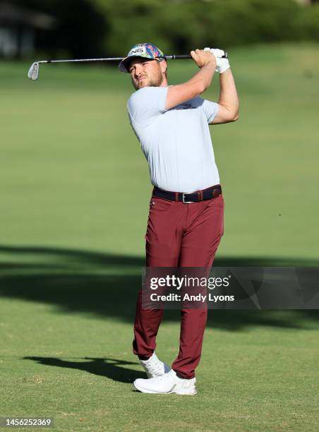 Austin Cook of the United States plays a second shot on the sixth hole during the second round of the Sony Open in Hawaii at Waialae Country Club on...