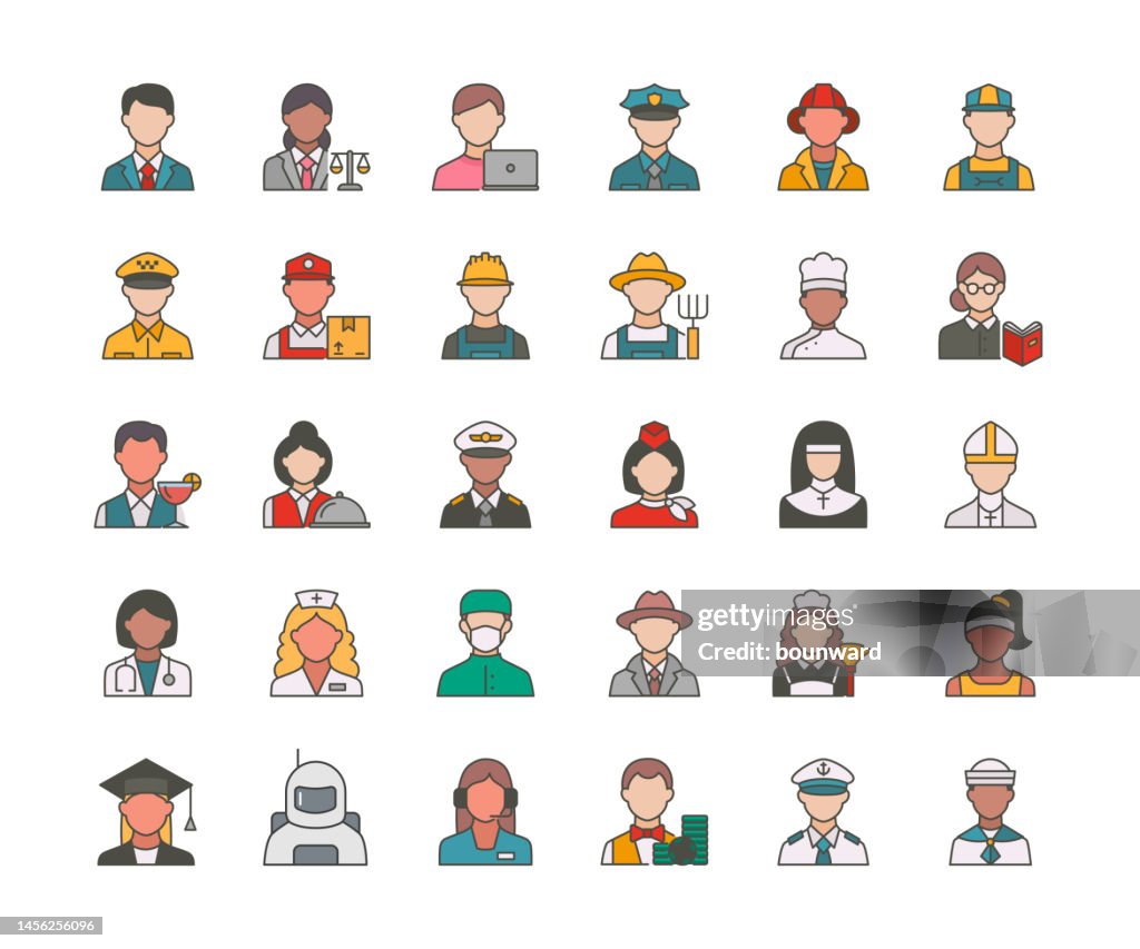 Professions Color Line Icons. Editable Stroke.