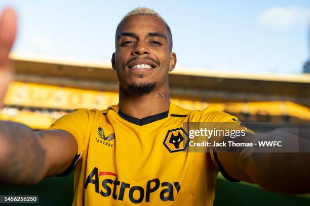 Wolverhampton Wanderers unveil new signing Mario Lemina at Molineux on January 13, 2023 in Wolverhampton, England.