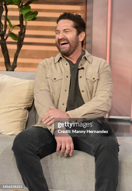 In this image released on January 13, Gerard Butler visits "Despierta America" to promote his new movie "Plane" at Univision Studios on January 12,...