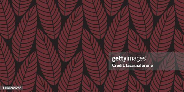 seamless leaf plant floral vector pattern - red feather texture stock illustrations