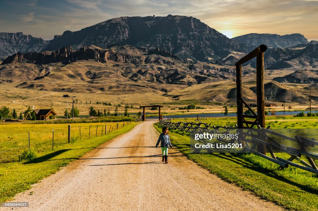 Girl on a ranch in Wyoming rural scenic