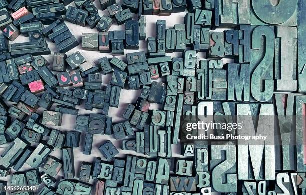 image manipulation of typescript metal letters seen in a flea market - abc news stockfoto's en -beelden