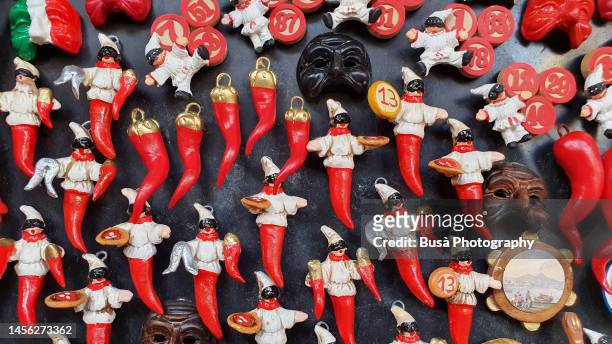 souvenirs from naples, italy - talisman stock pictures, royalty-free photos & images