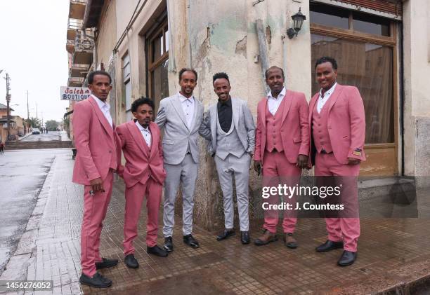 Group of men stop for a photo as they head to New Years Eve celebrations in the city center on December 31, 2022 in Asmara, Eritrea. Asmara was...