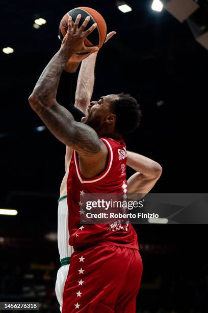 Deshaun Thomas of EA7 Emporio Armani Milan in action during the 2022-23 Turkish Airlines EuroLeague Regular Season Round 19 game between EA7 Emporio...