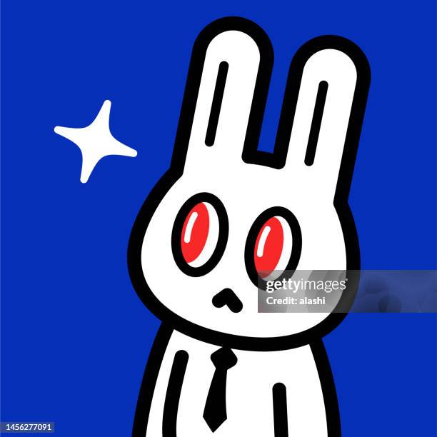 ilustraciones, imágenes clip art, dibujos animados e iconos de stock de un lindo conejito con camisa y corbata mira hacia arriba a sth - ojos rojos