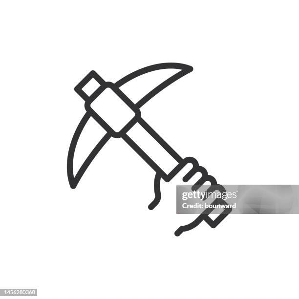 pickaxe in hand. line icon. editable stroke. - handle icon stock illustrations