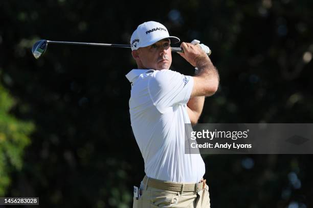 Jonathan Byrd of the United States plays his shot from the fifth tee during the second round of the Sony Open in Hawaii at Waialae Country Club on...