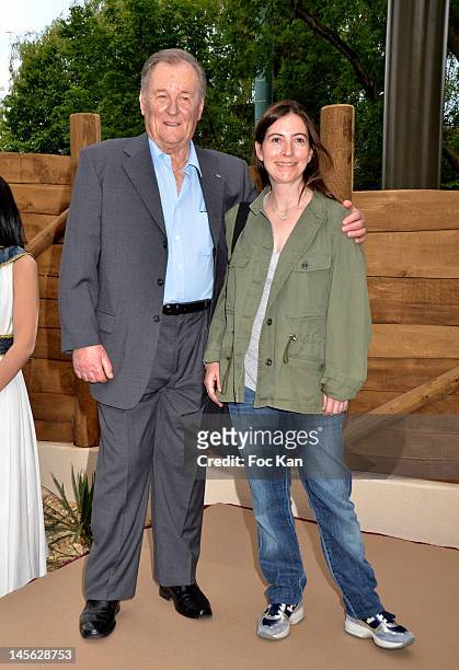 Asterix and Parcs CEO Olivier Garaialde and Asterix writer Rene Goscinny's daughter Anne Goscinny attend the 'Oziriz' New Game Launch at the Parc...