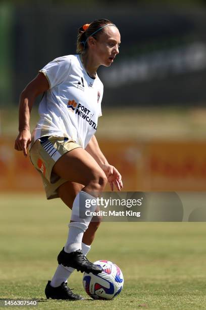 Teigen Allen of the Jets controls the ball during the round 10 A-League Women's match between Canberra United and Newcastle Jets at McKellar Park, on...