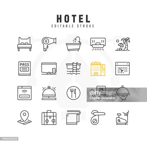 hotel line icon set. editable stroke. pixel perfect. - concierge stock illustrations