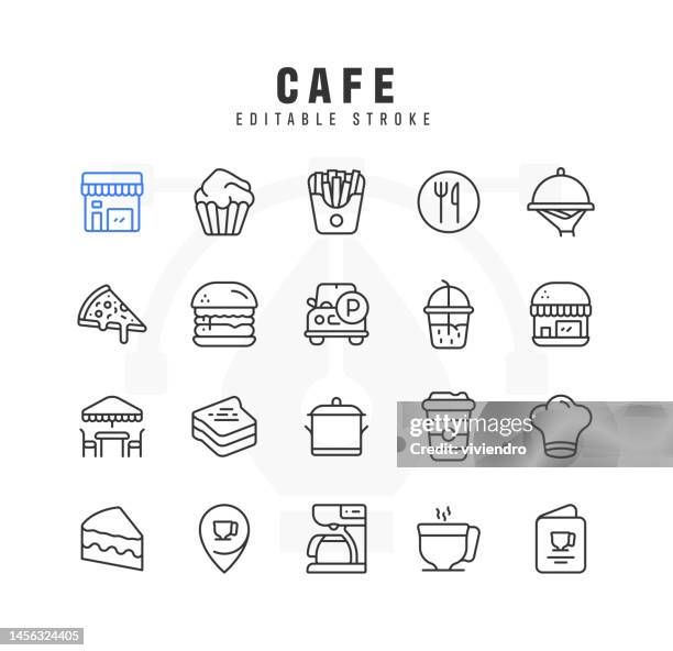 cafe line icon set. editable stroke. pixel perfect. - no food and drink icon stock illustrations