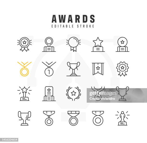 awards line icon set. editable stroke. pixel perfect. - awards nomination stock illustrations
