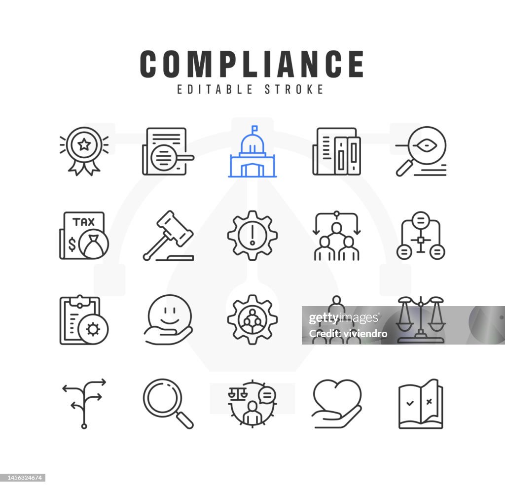 Compliance Line Icon Set. Editable Stroke. Pixel Perfect.