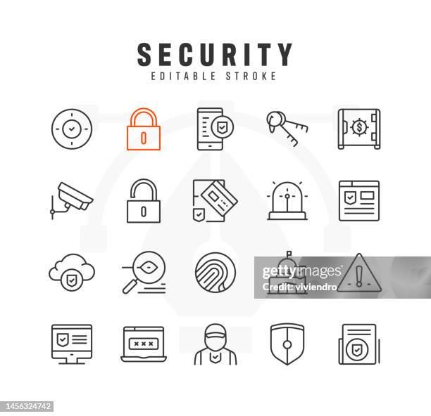 stockillustraties, clipart, cartoons en iconen met security line icon set. editable stroke. pixel perfect. - op slot doen