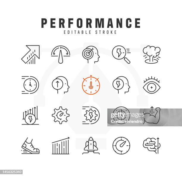 performance line icon set. editable stroke. pixel perfect. - achievement stock illustrations