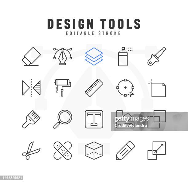 design tools line icon set. bearbeitbarer strich. pixel perfekt. - illustrator stock-grafiken, -clipart, -cartoons und -symbole