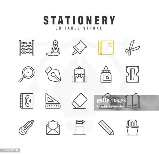 stationery line icon set. editable stroke. pixel perfect. - stapler stock illustrations