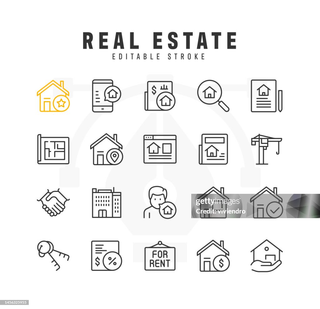 Real Estate Line Icon Set. Editable Stroke. Pixel Perfect.